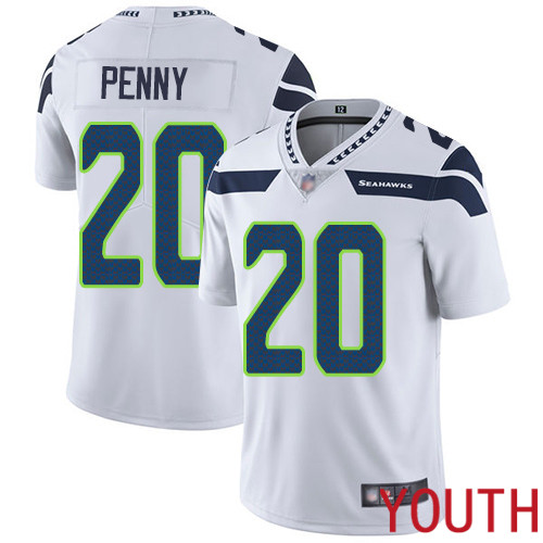 Seattle Seahawks Limited White Youth Rashaad Penny Road Jersey NFL Football #20 Vapor Untouchable